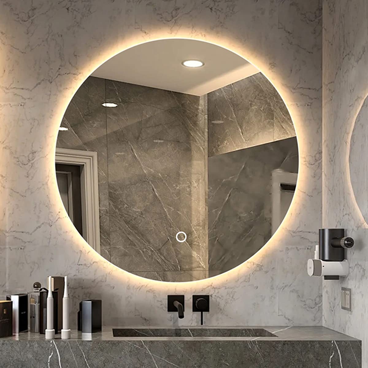 Espelho Redondo Grande Led Indireto Tamanho 90x90 Cm Lapidado