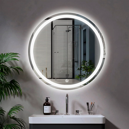 Espelho com Led Jateado Redondo 110x110 Cm Touch-Screen Bivolt