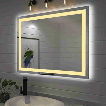 Espelho com Led Retangular Jateado 100x60 Cm Botão Touch Bivolt 110/220 V