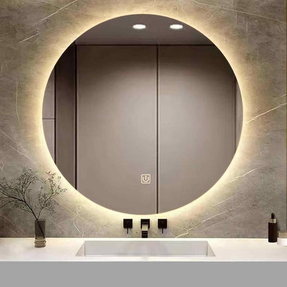Espelho Led Redondo 120x120 Lapidado Luz Indireta de Fundo Premium