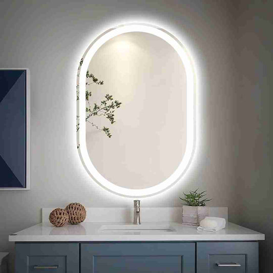 Espelho Oval Jateado com LED 120x60 Cm Lapidado com Touch-Screen