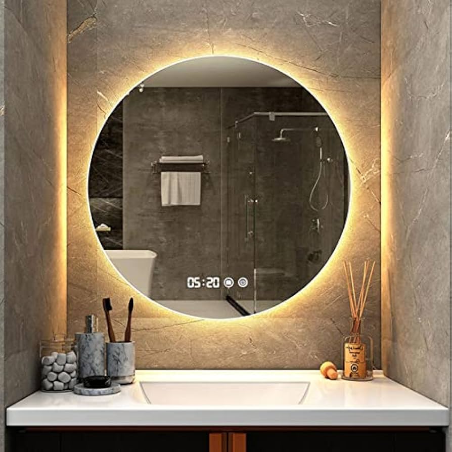 Espelho Led Redondo 120x120 Lapidado Luz Indireta de Fundo Premium