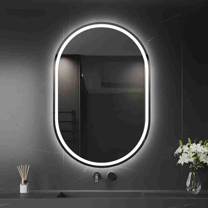Espelho Oval Jateado com LED 90x70 cm Lapidado com Touch-Screen Premium