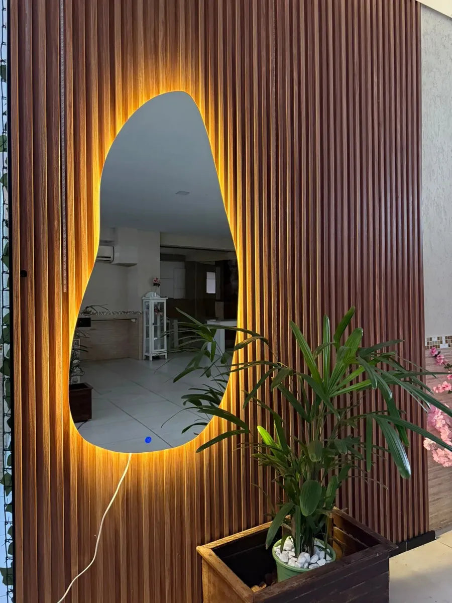 Espelho Orgânico Turim 130x60 Cm Jateado Com Led