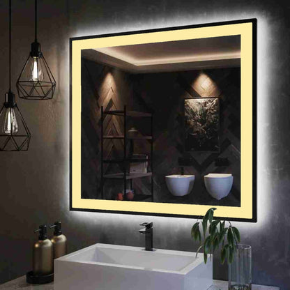 Espelho com Led Jateado Quadrado 70x70 Cm Touch-Screen Bivolt
