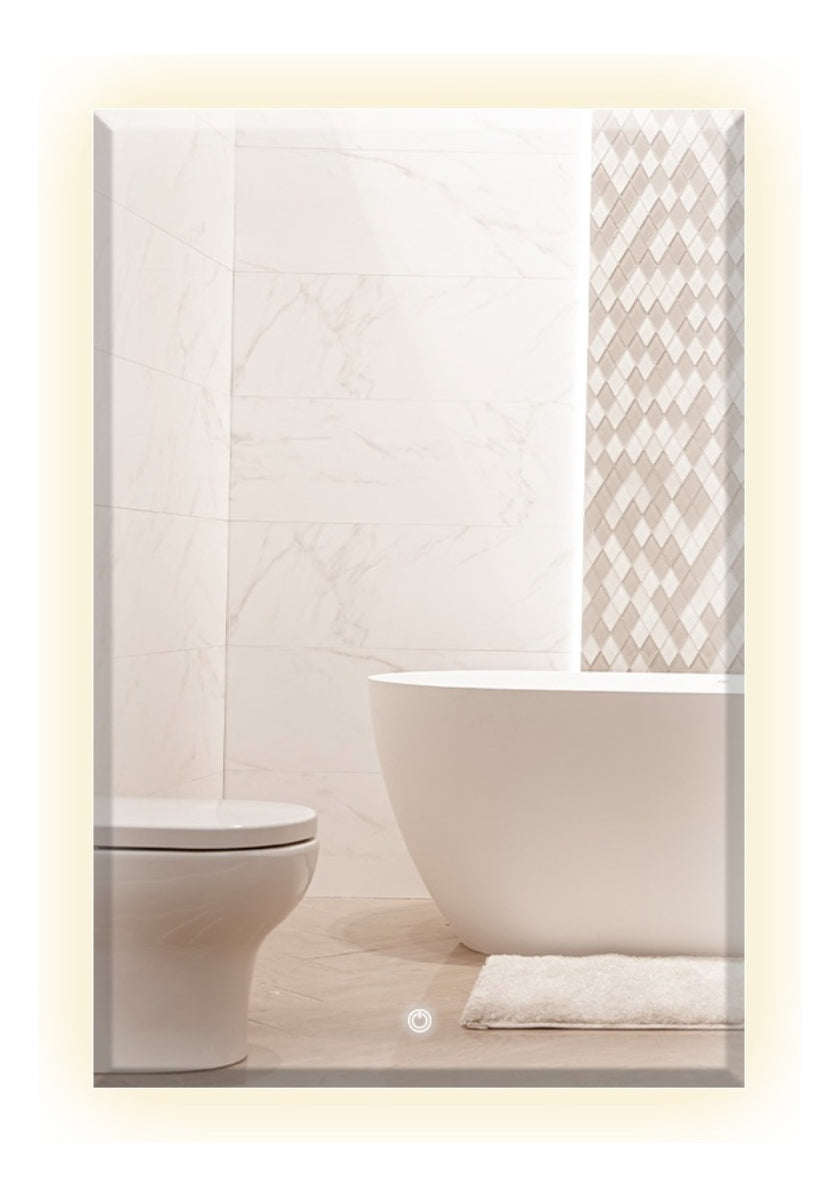 Espelho Bisotê Led Retangular 70x50 Cm Iluminação de Fundo com Botão Touch Luxo