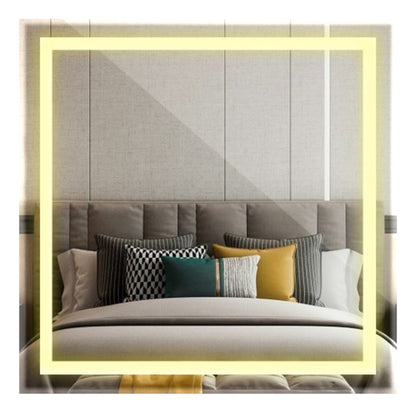 Espelho com Led Jateado Quadrado 100x100 Cm Touch-Screen Bivolt