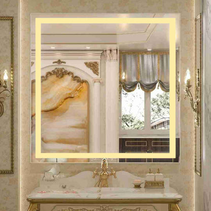 Espelho com Led Jateado Quadrado 70x70 Cm Touch-Screen Bivolt