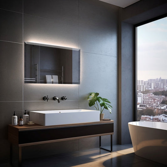 Espelho Bisotê Com Led Indireto 90x70 Cm Retangular Luxo com Botão Touch