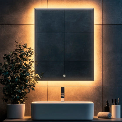 Espelho Bisotê Led Retangular 70x50 Cm Iluminação de Fundo com Botão Touch Luxo