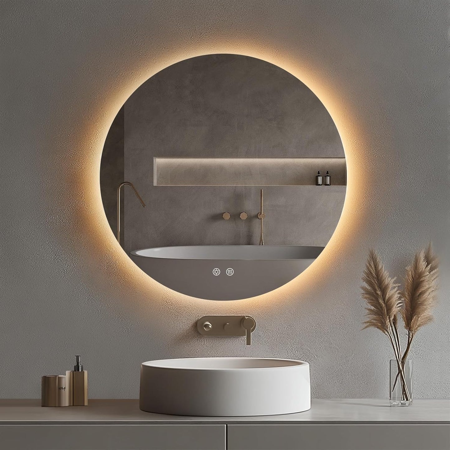 Espelho Redondo Grande Led Indireto Tamanho 90x90 Cm Lapidado