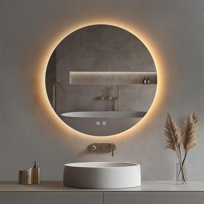 Espelho Redondo Grande Led Indireto Tamanho 90x90 Cm Lapidado