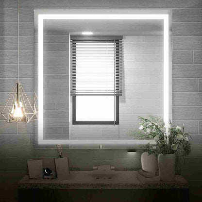 Espelho com Led Jateado Quadrado 100x100 Cm Touch-Screen Bivolt