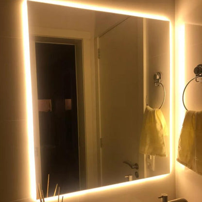 Espelho com Led Luz Indireta de Fundo Quadrado 90x90 Cm Botão Touch
