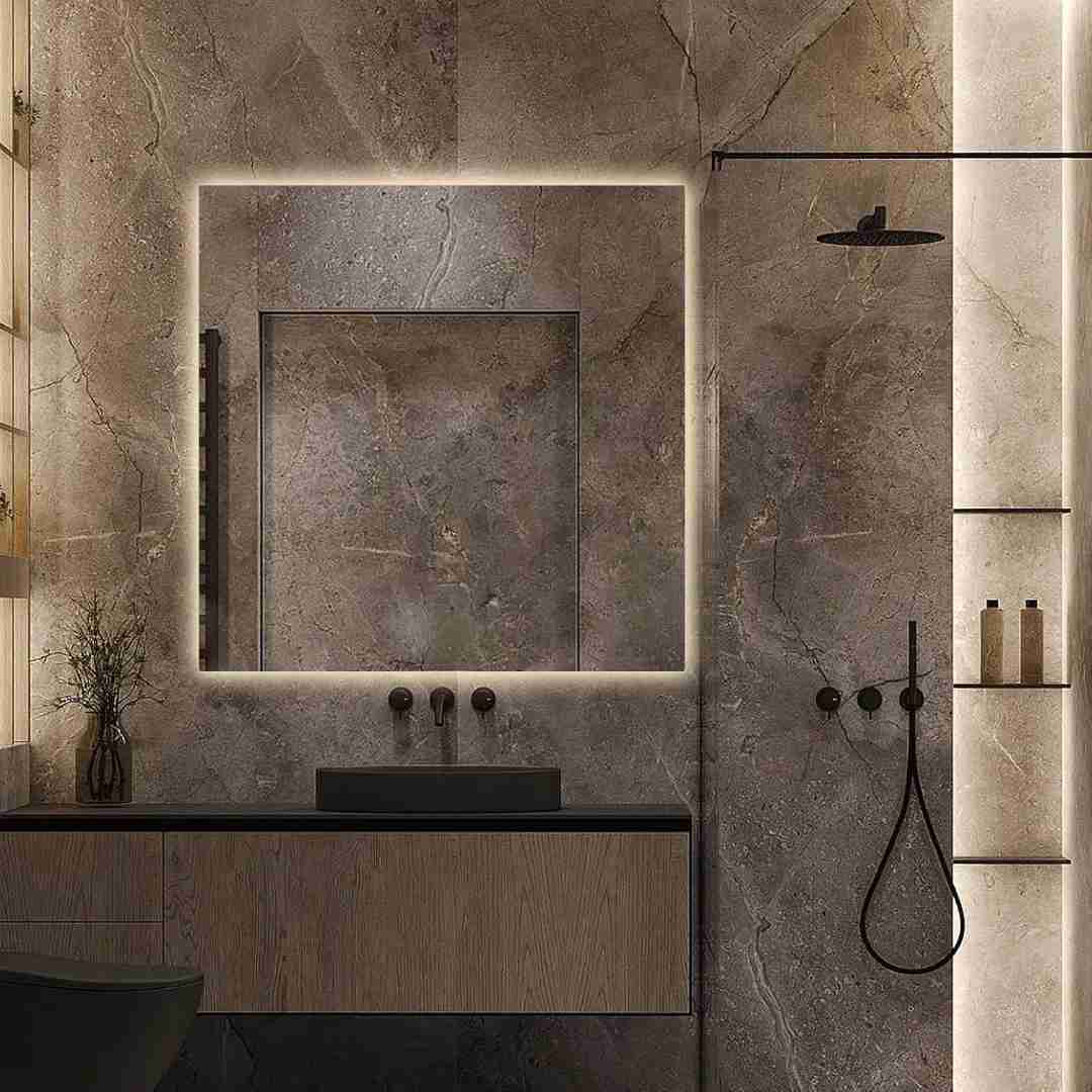 Espelho Quadrado Led Indireto Premium Tamanho 60x60 Cm Lapidado