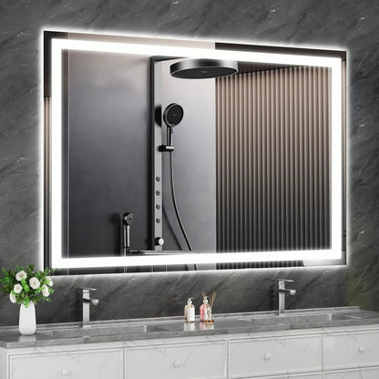 Espelho com Led Retangular Jateado 100x60 Cm Botão Touch Bivolt 110/220 V