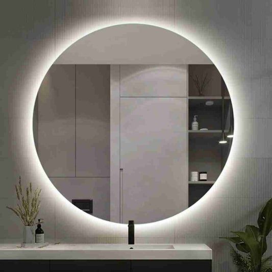 Espelho com Led Redondo Luz de Fundo 80x80 Cm Lapidado Touch Screen Premium