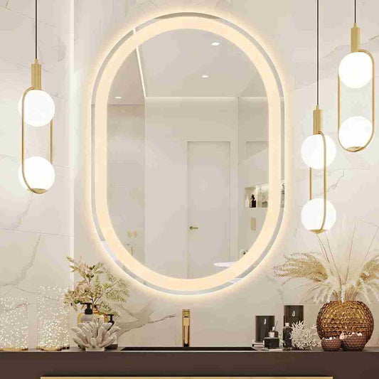 Espelho Oval Jateado com LED 130x70 Cm Lapidado com Touch-Screen