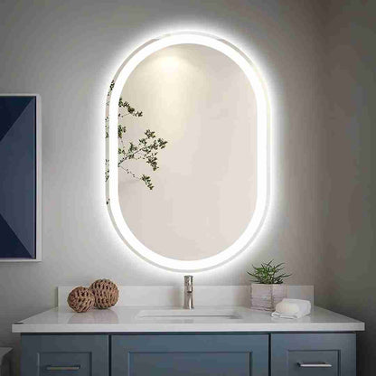 Espelho Oval Jateado com LED 90x70 cm Lapidado com Touch-Screen Premium