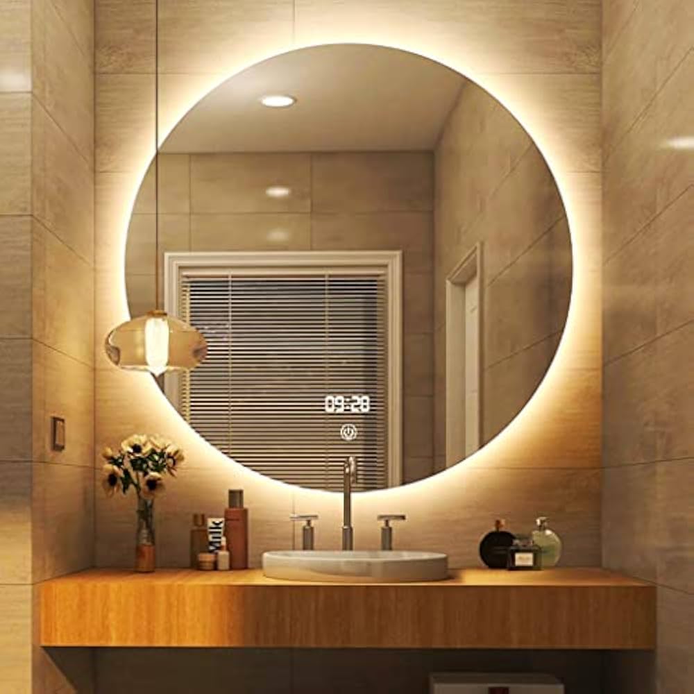 Espelho Led Redondo 120x120 Lapidado Luz Indireta de Fundo Premium
