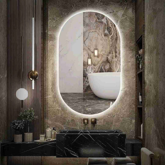 Espelho Oval Lapidado com LED 70x50 cm com Touch-Screen Premium