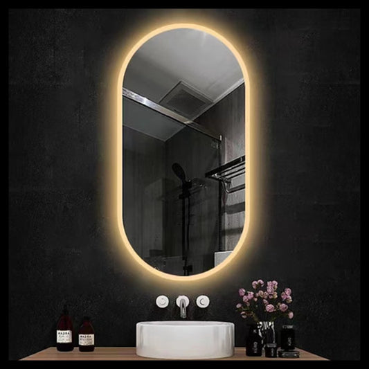 Espelho Oval Borda Infinita LED 110x80 Cm Lapidado Touch-Screen