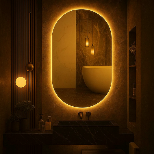 Espelho Oval Lapidado com LED 80x60 cm com Touch-Screen Premium